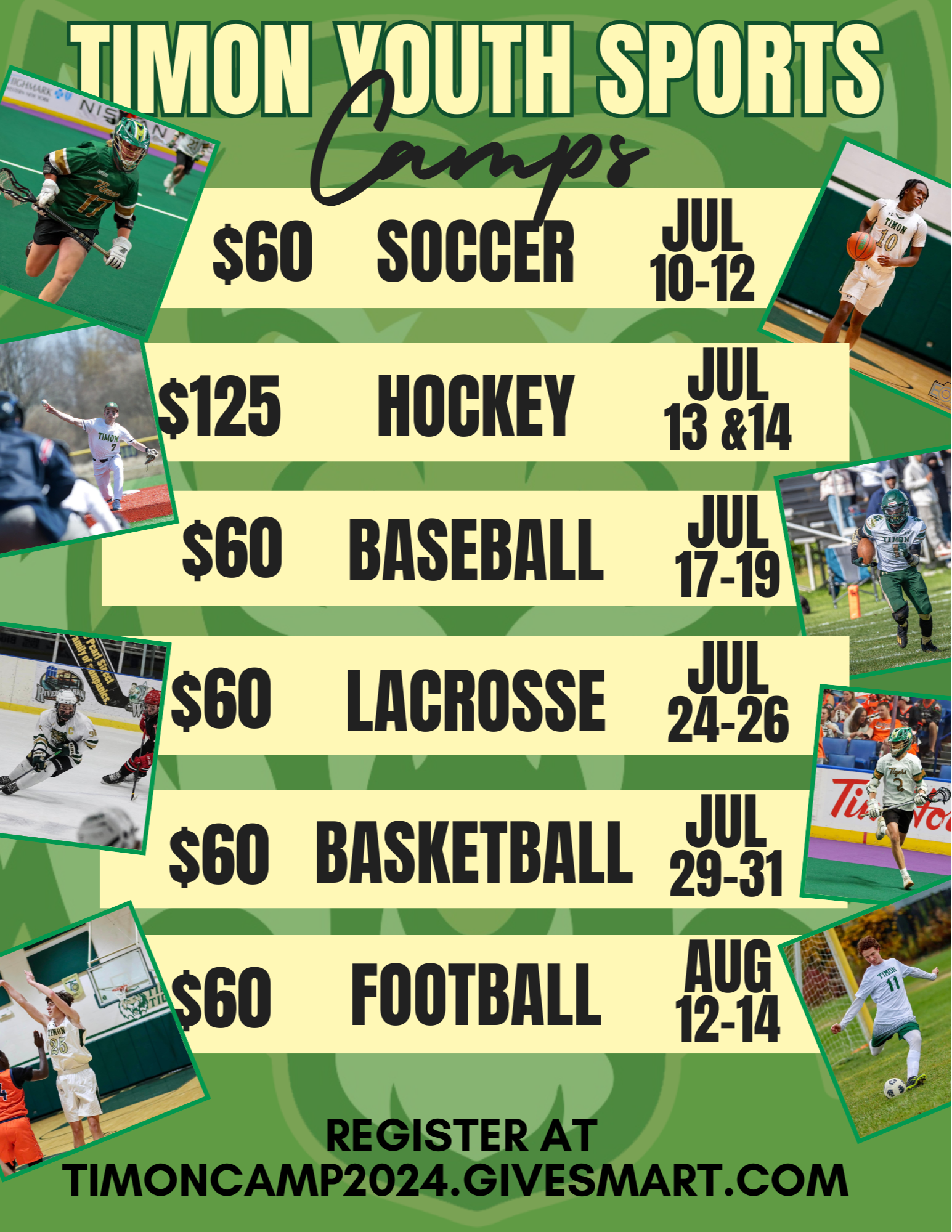 Timon Summer Sports Camps schedule