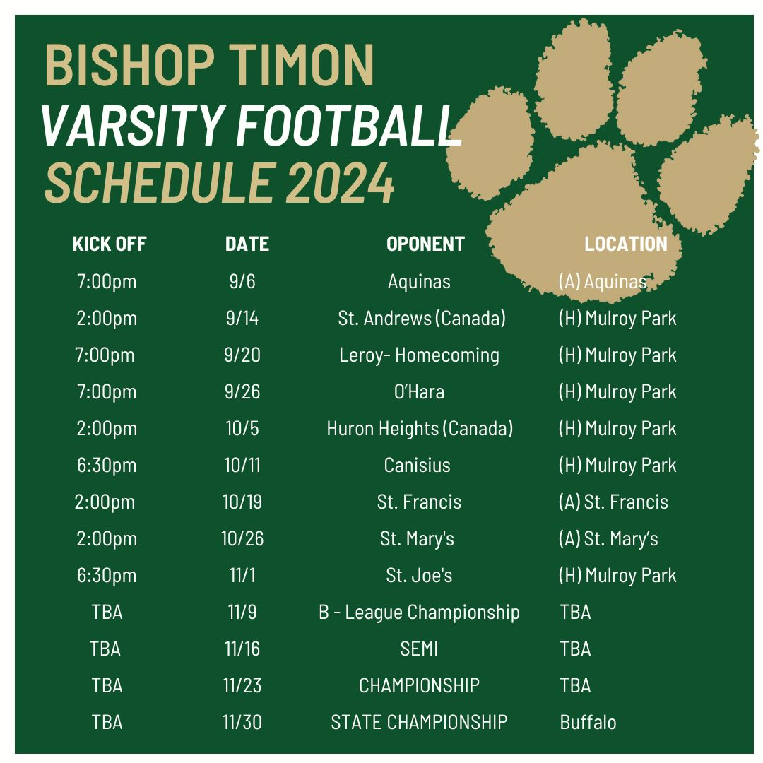 Bishop Timon Varsity Football Schedule `24