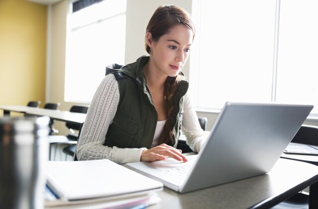 Student using a laptop