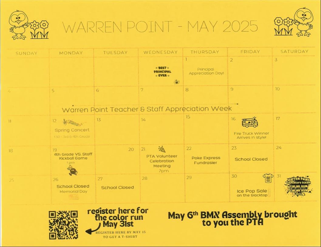 PTA calendar for may