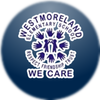 Westmoreland school logo. helping hands with words "Westmoreland we care"