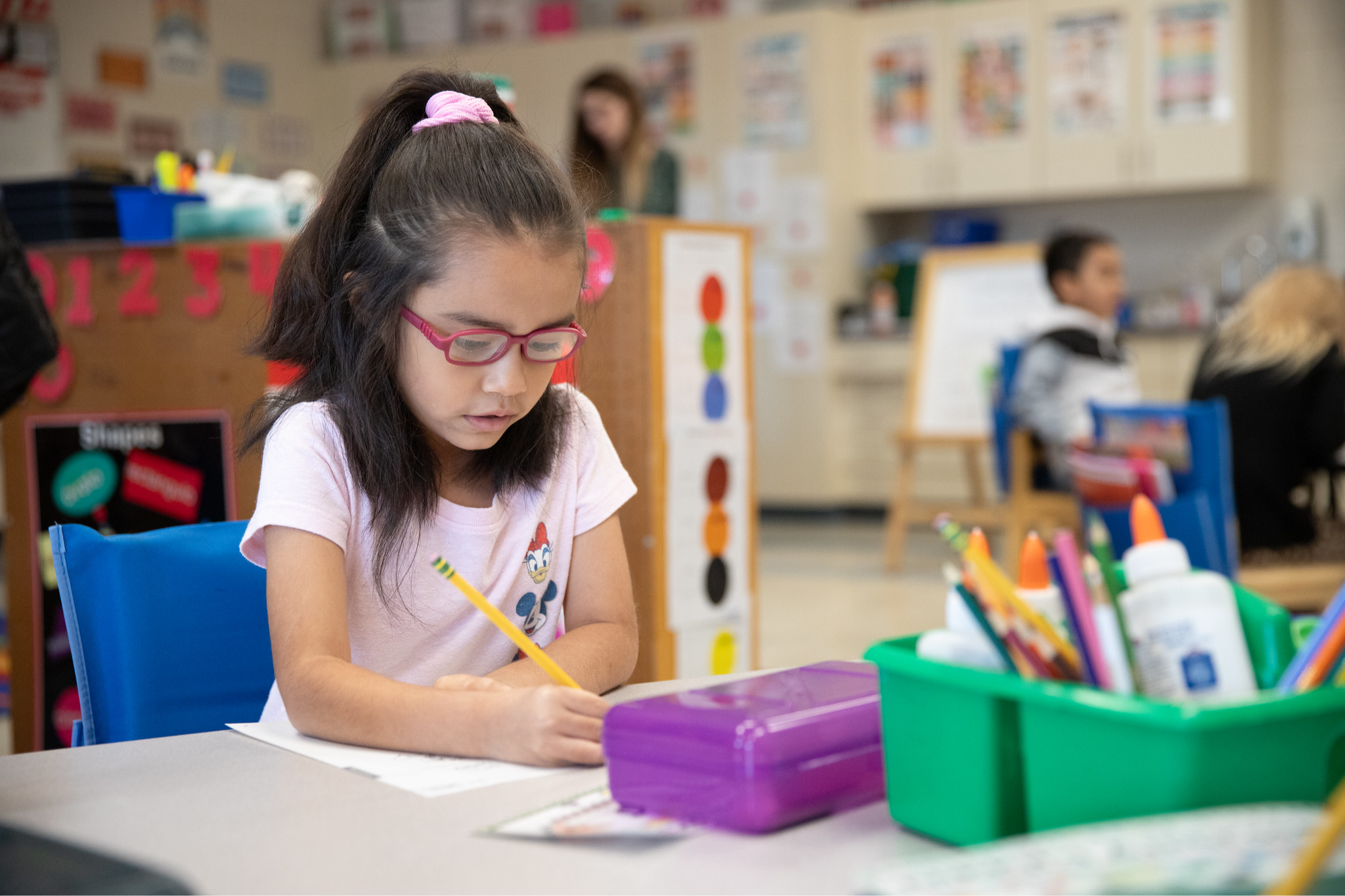 Student working in class