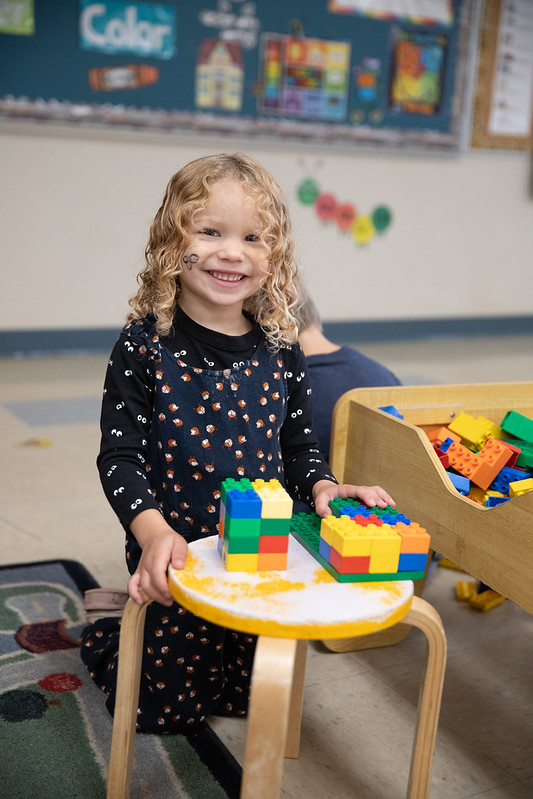 Student with blocks