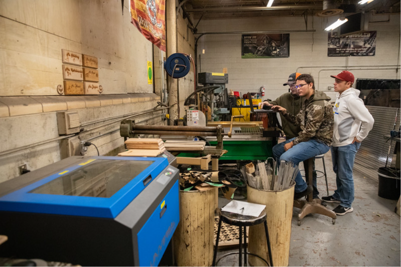 Students in the shop