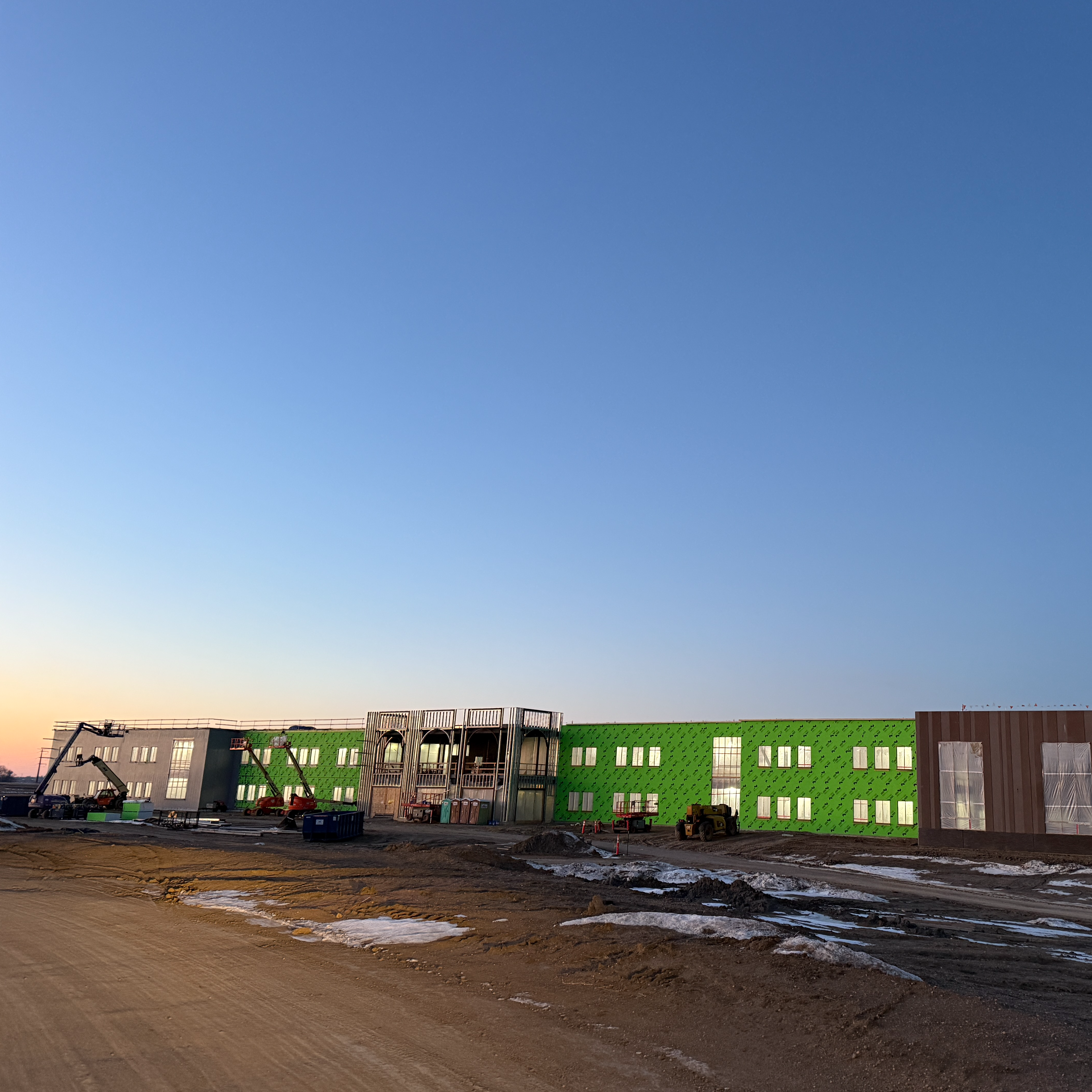 Front of building at Sunset