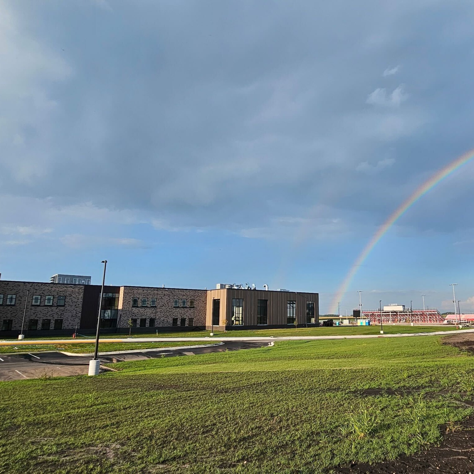 School building with rainbow