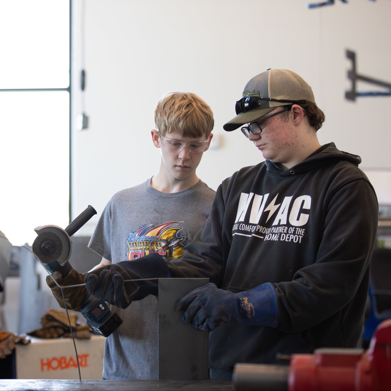 Students working with tools