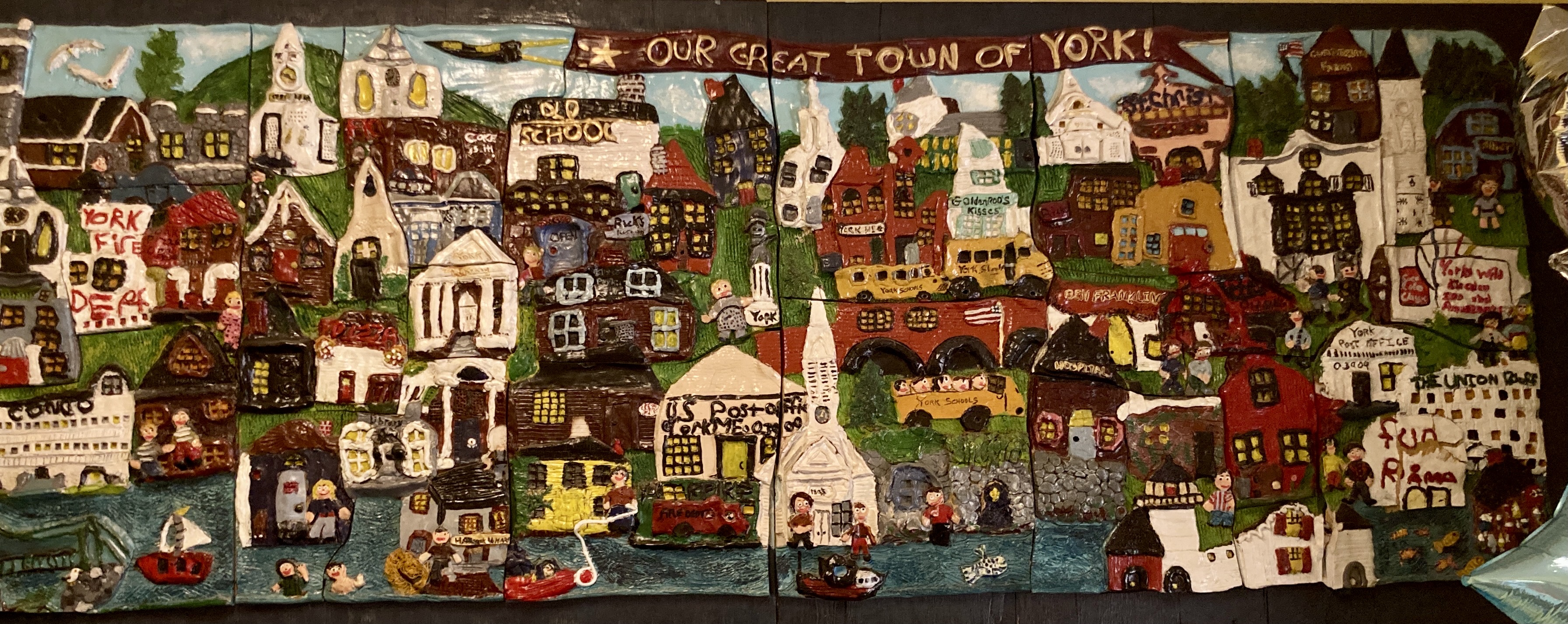 Artwork depicting the town of York that hangs in the York Middle School. 