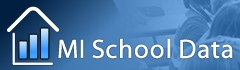 blue banner with a house frame and the text: MI School Data