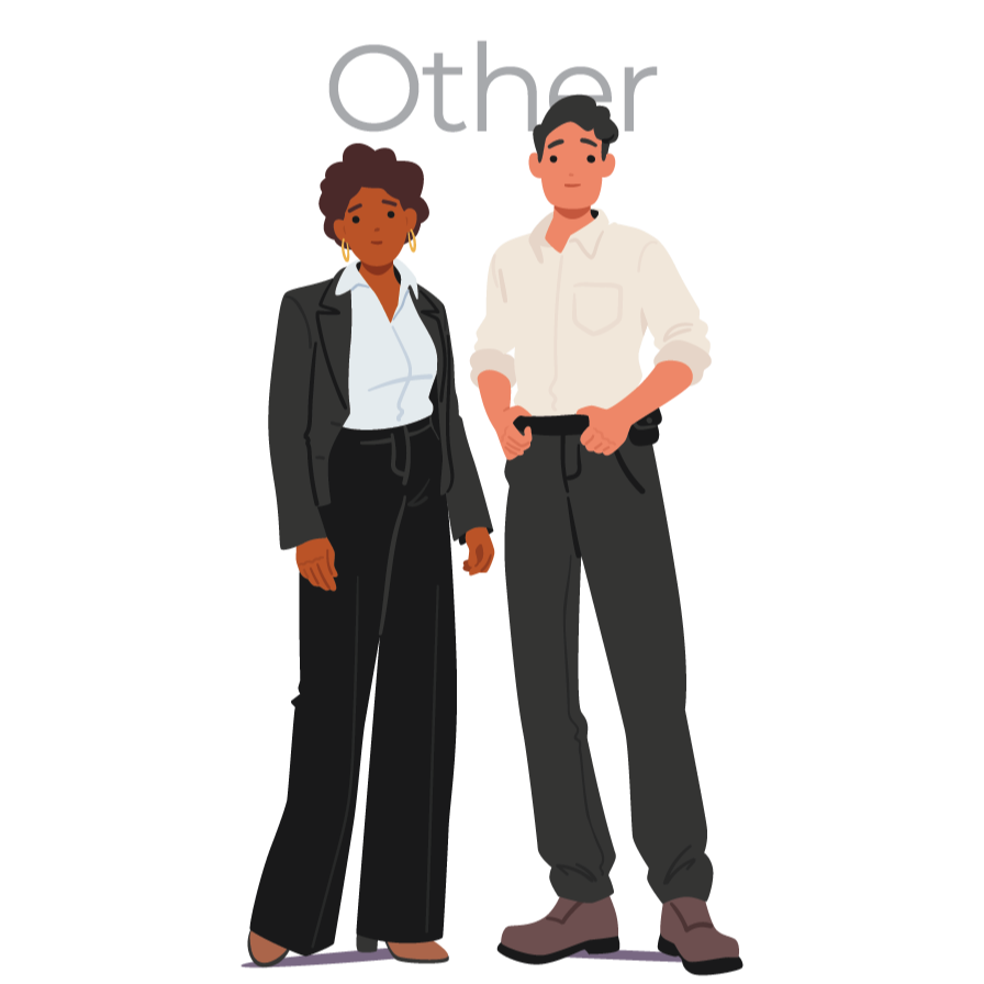 An illustration of 2 people standing side-by-side in business clothing.