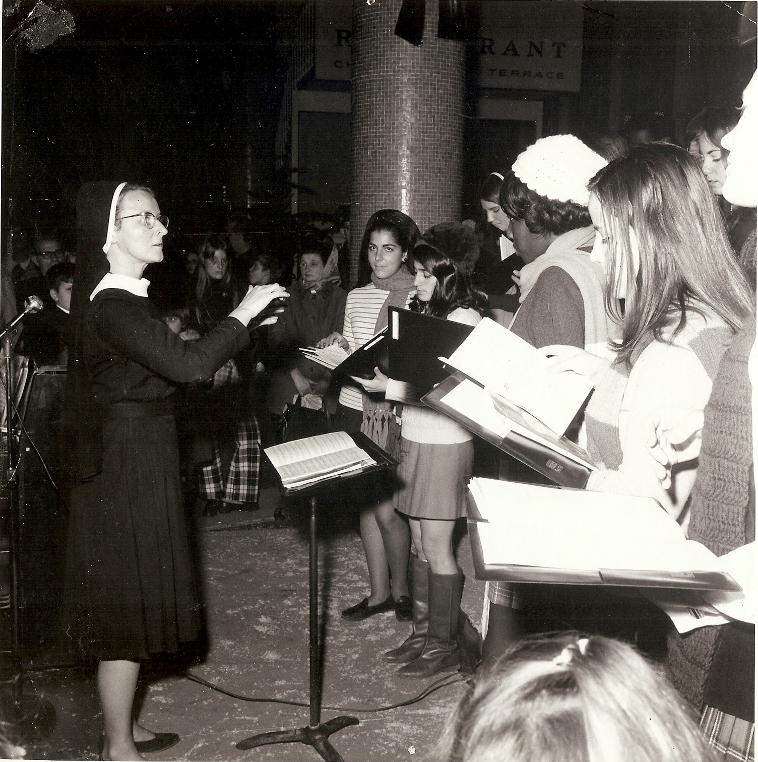 old picture of nun and woman students