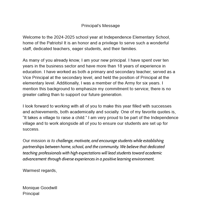 Mrs. Goodwill's Message
