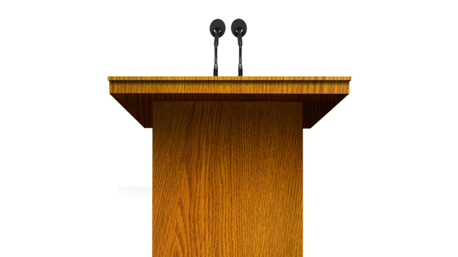 wood podium with microphones
