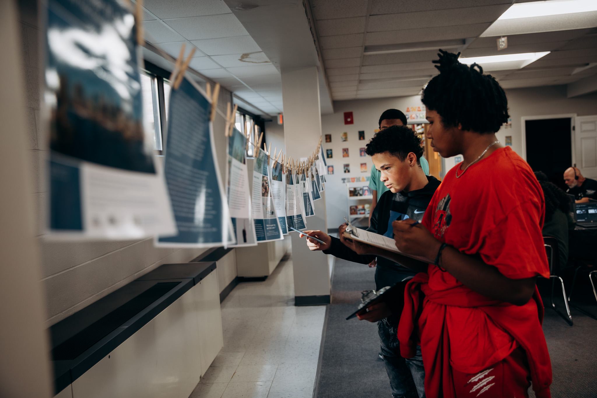 students at display in library