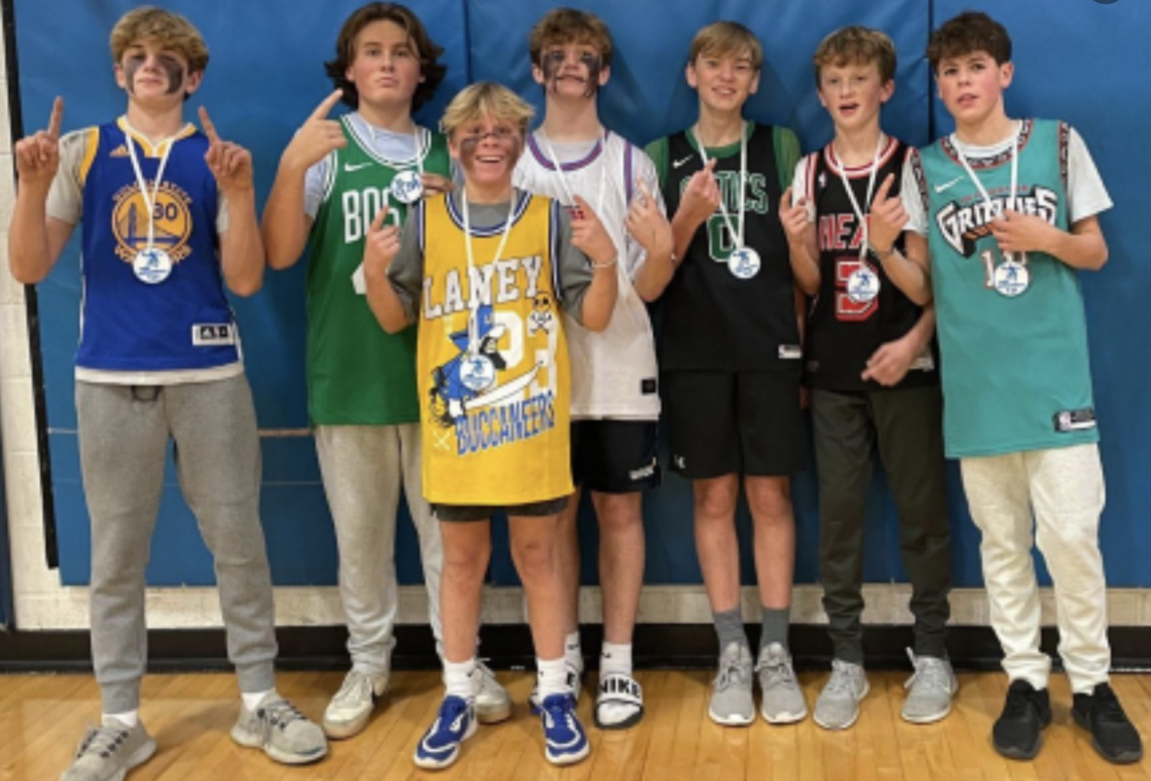 YMS student council sponsored a dodge ball tournament to raise funds.  Here is the winning team. 