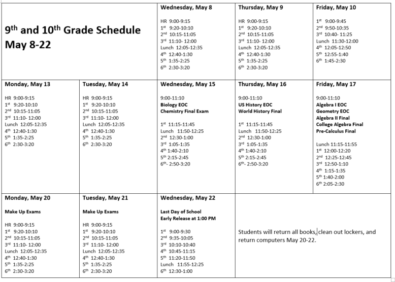 May 8-22 schedule 