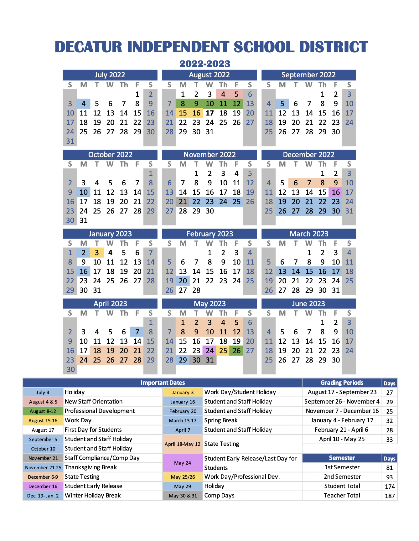 Academic Calendar Young Elementary