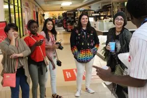 A group of students at a mall