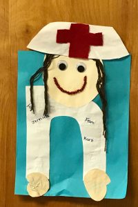 A student made piece of artwork resembling a nurse