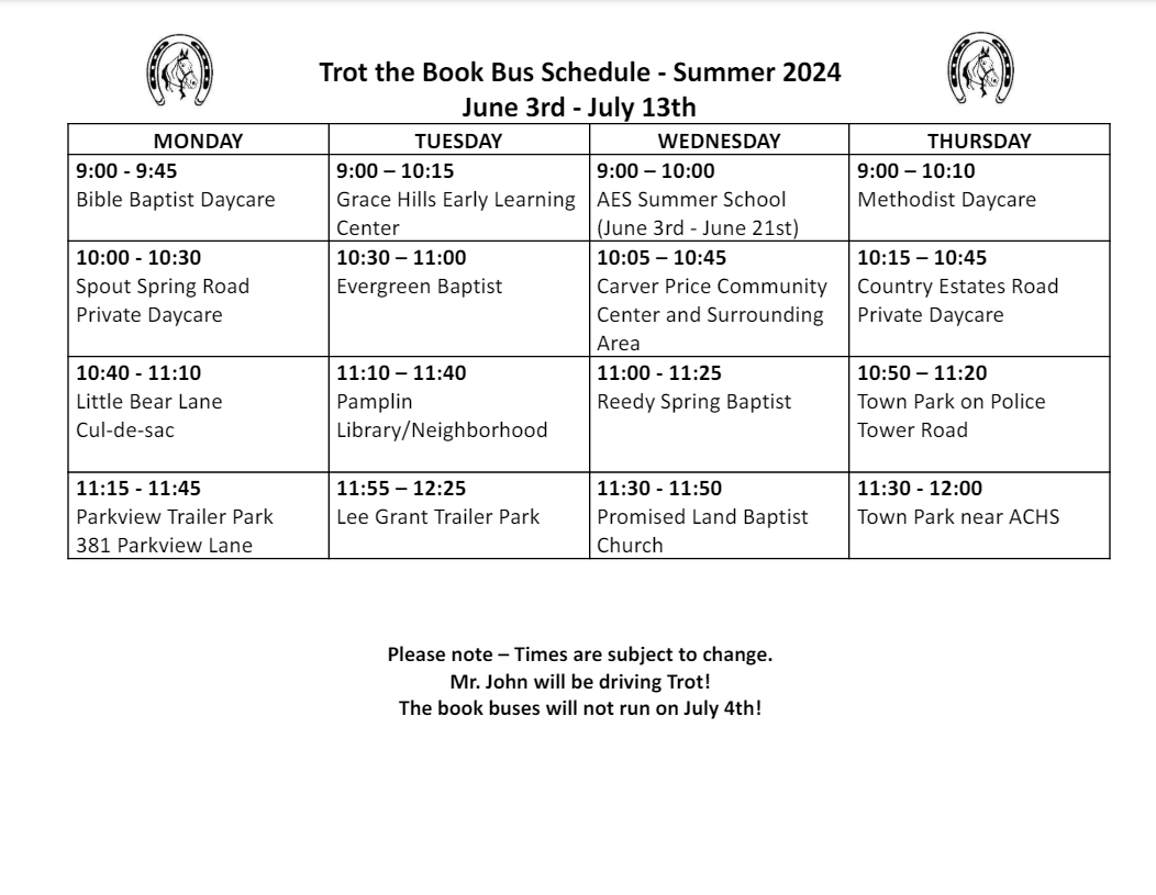 Trot Book Bus Schedule - Summer 2024