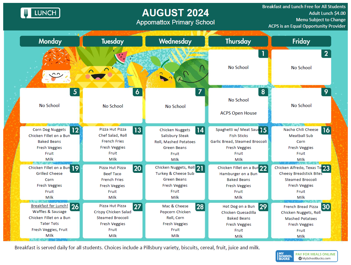 Lunch Menu | Appomattox Primary School