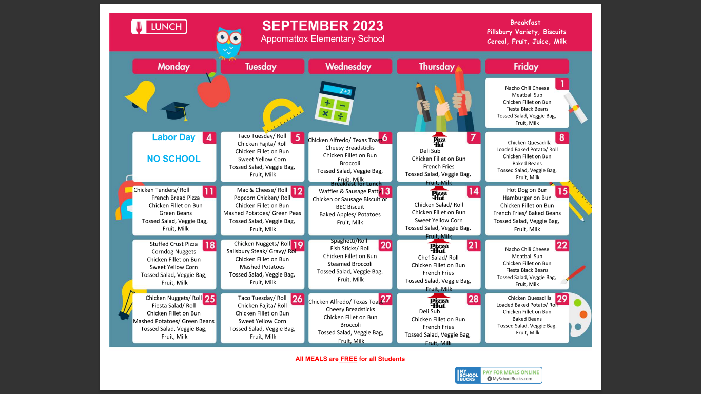Menus Appomattox Elementary School