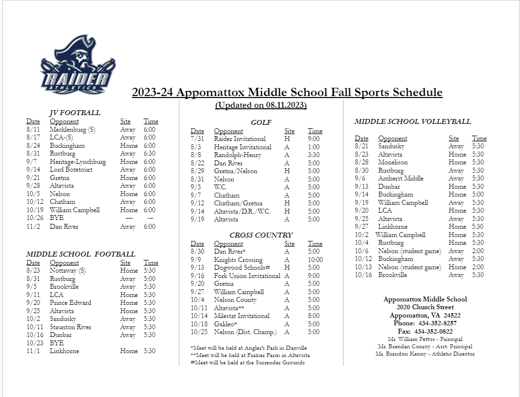 Athletics Appomattox Middle School