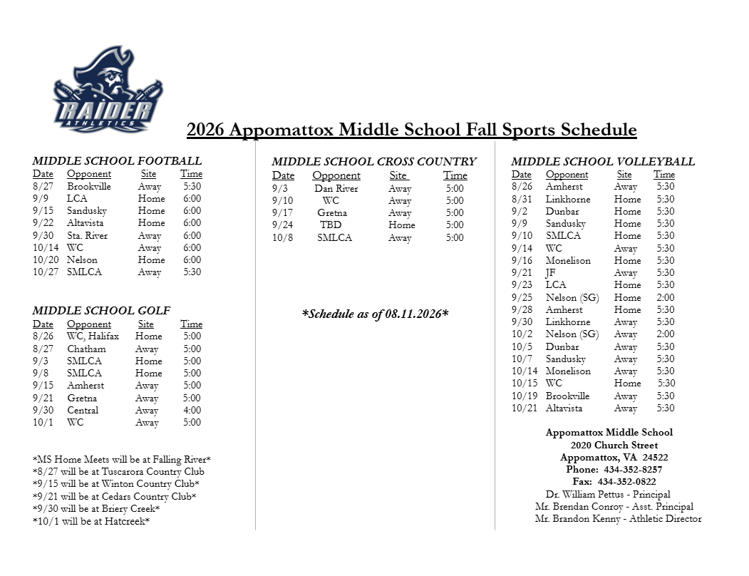 AMS Fall Sports Schedule 2026
