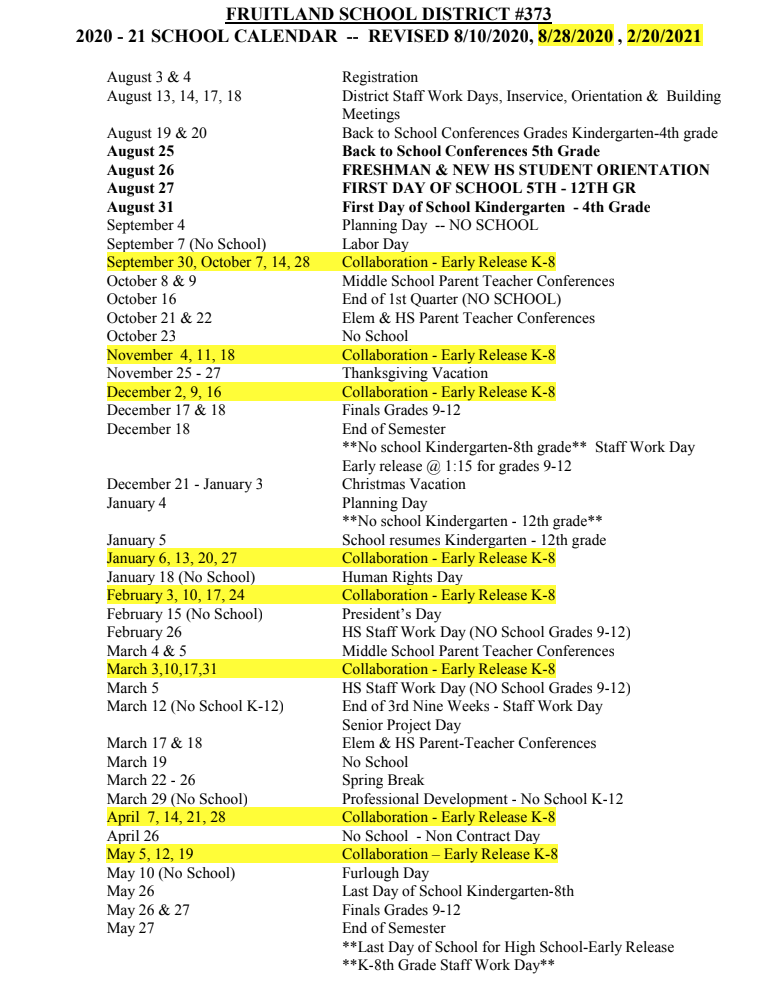 2020-2021 district school calendar