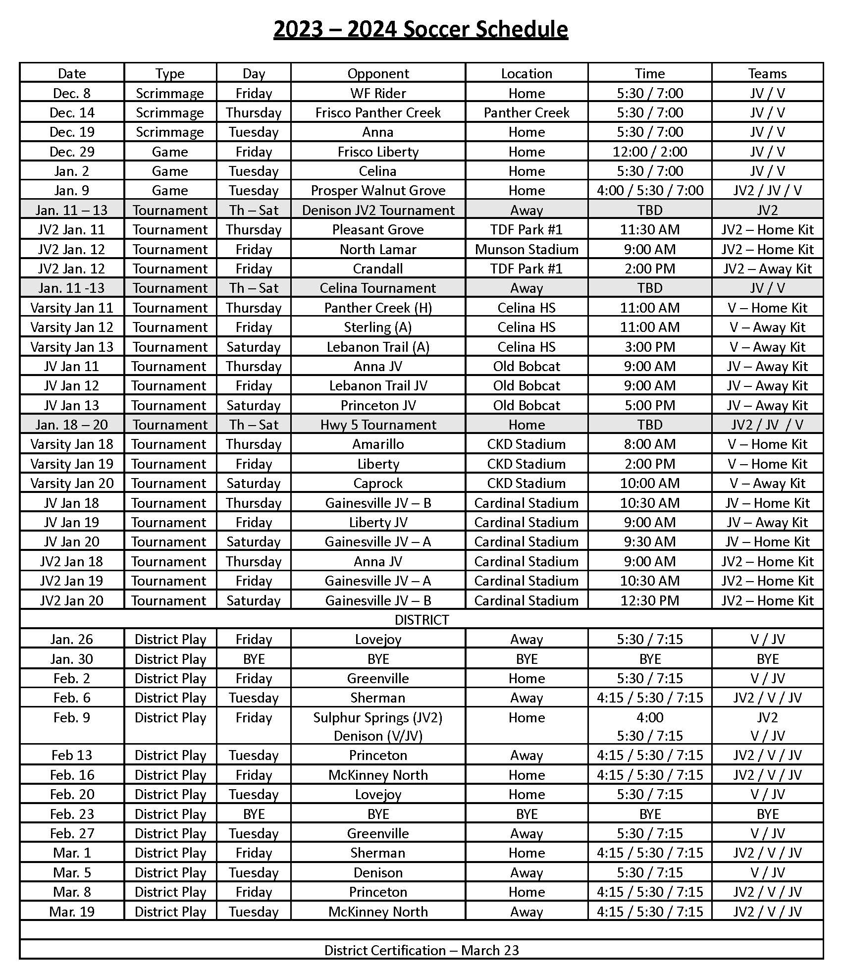 2023-24 season schedule