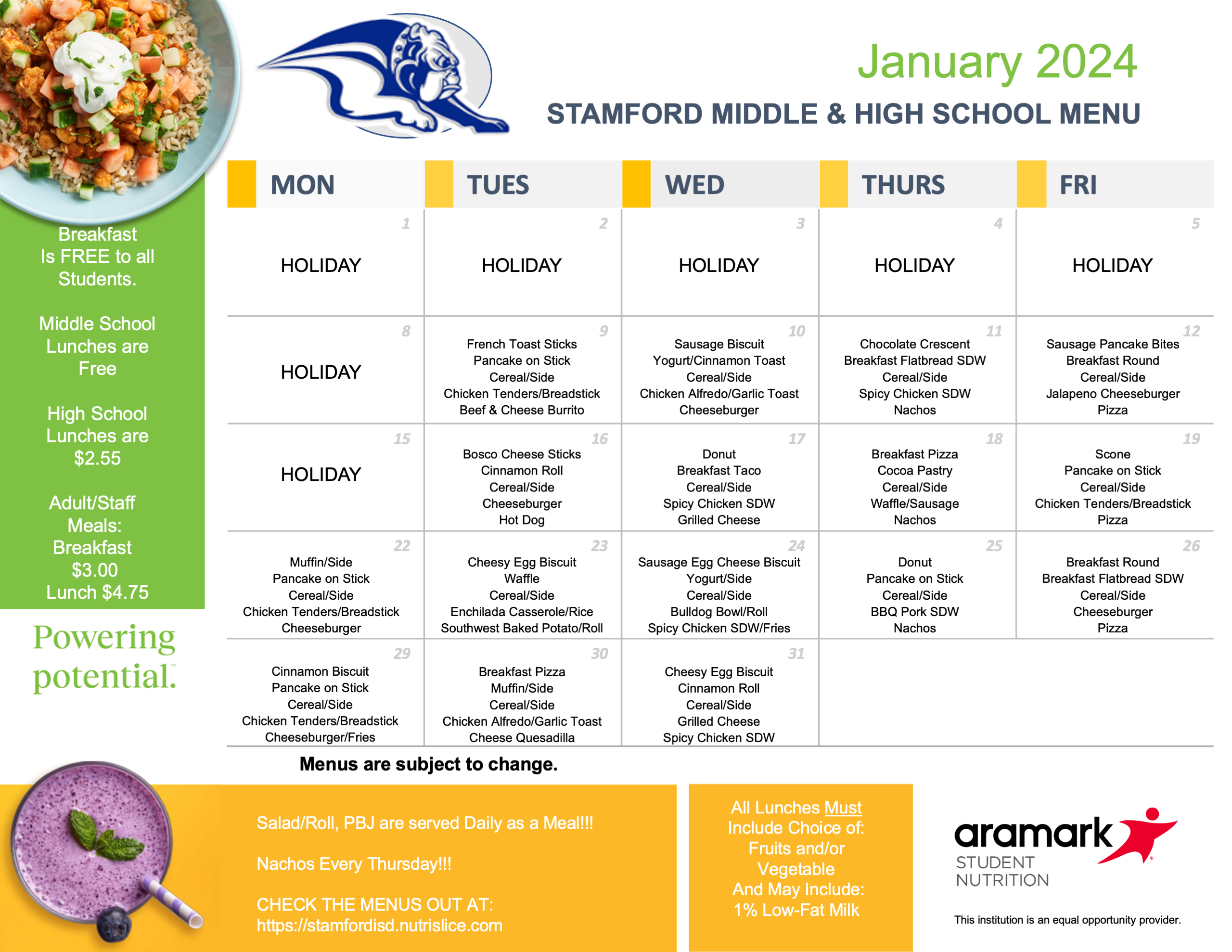 Dining Menus Stamford ISD