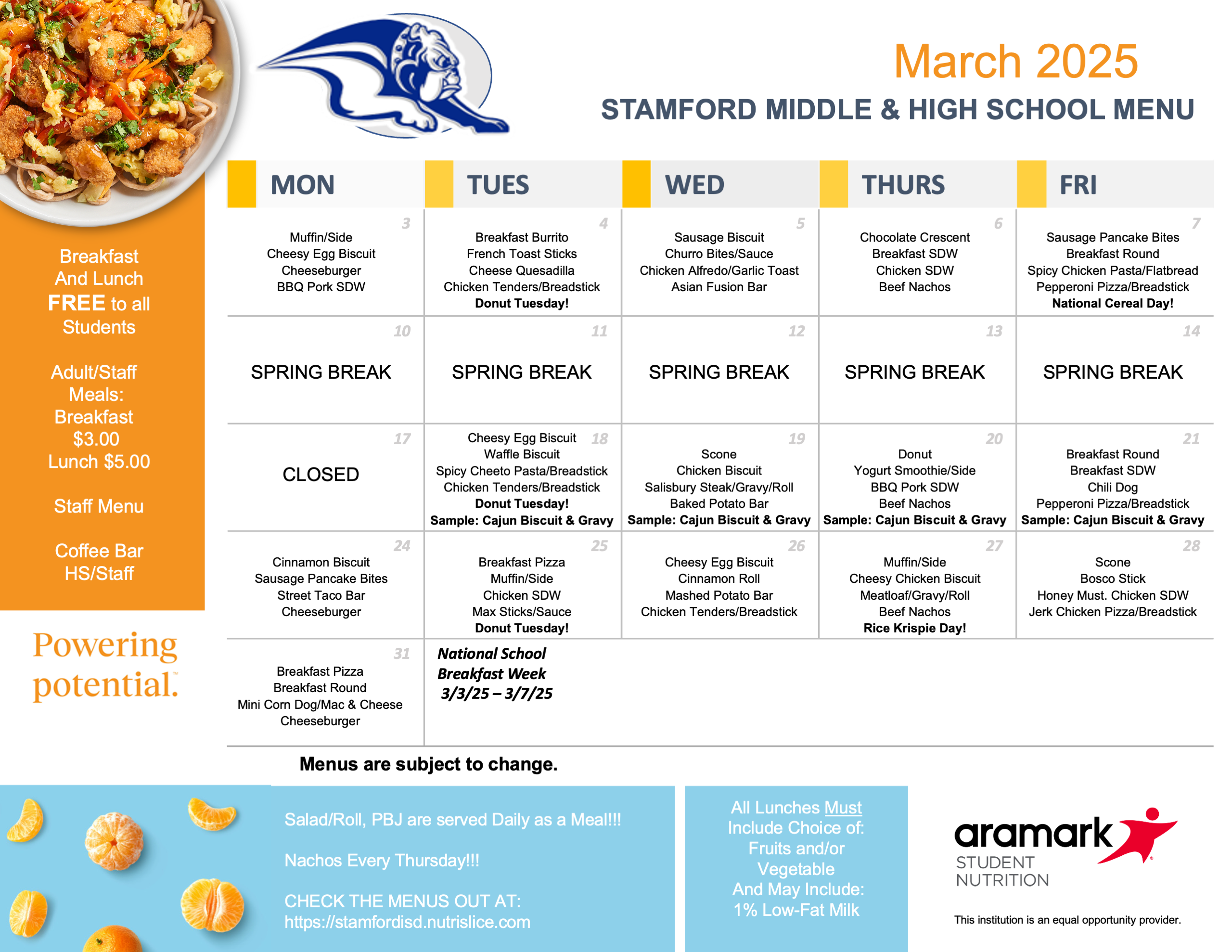 HS/MS Menu