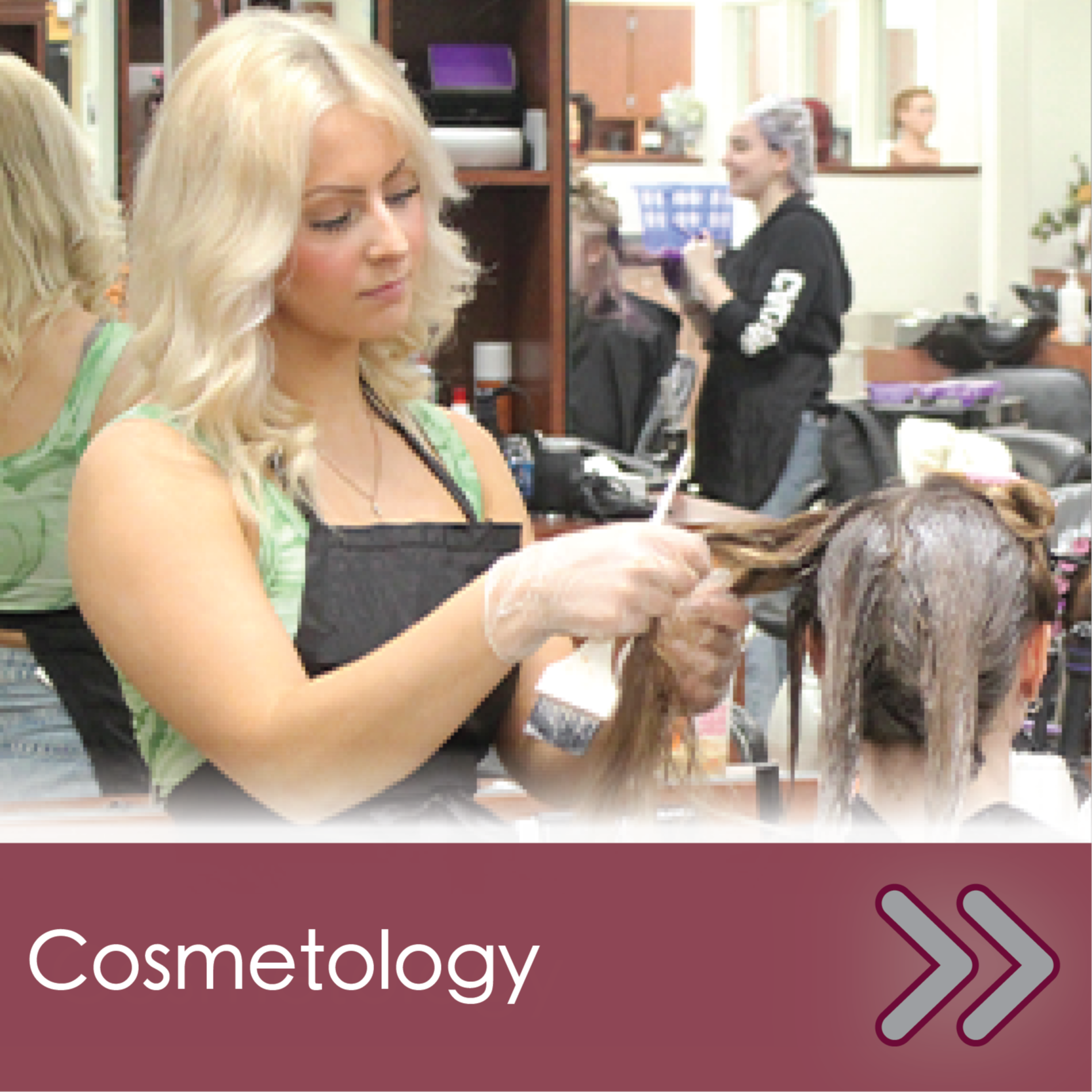 Two students demonstrating cosmetology in lab setting
