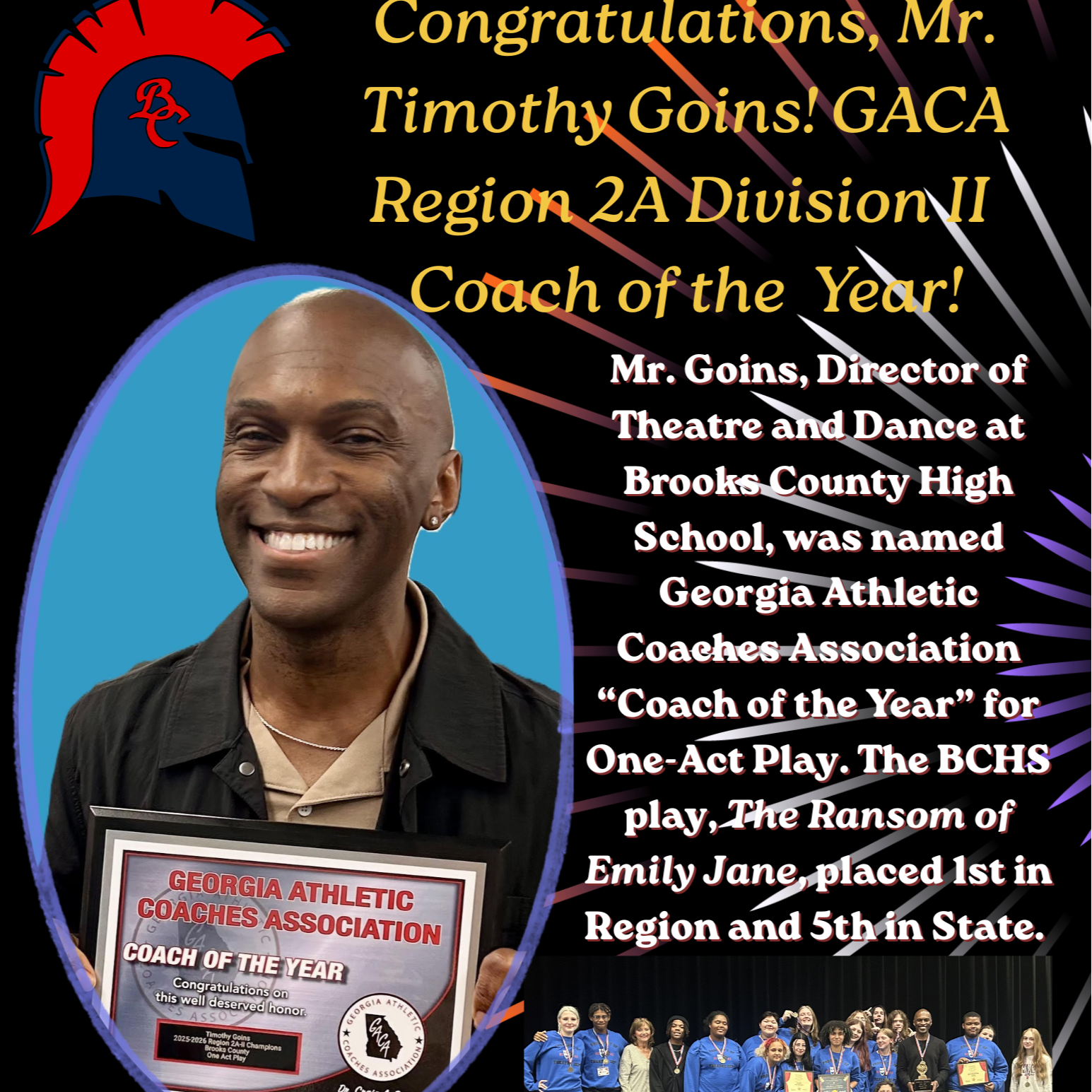 Mr. Timothy Goins, GACA Region One-Act Play Coach of the Year
