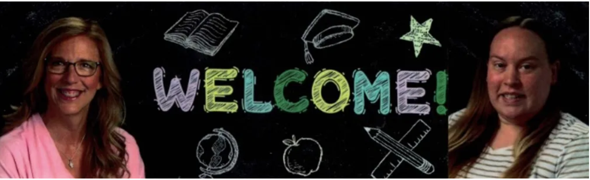 Welcome banner with two smiling women