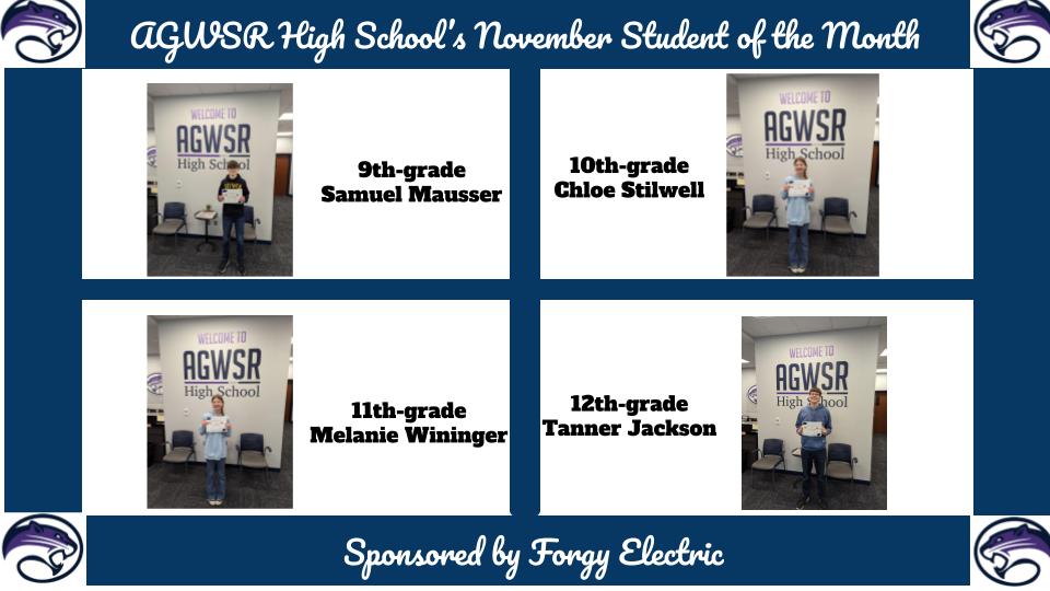 November's students of the month were nominated by their peers for possessing caring attributes that promoted a positive learning environment. 