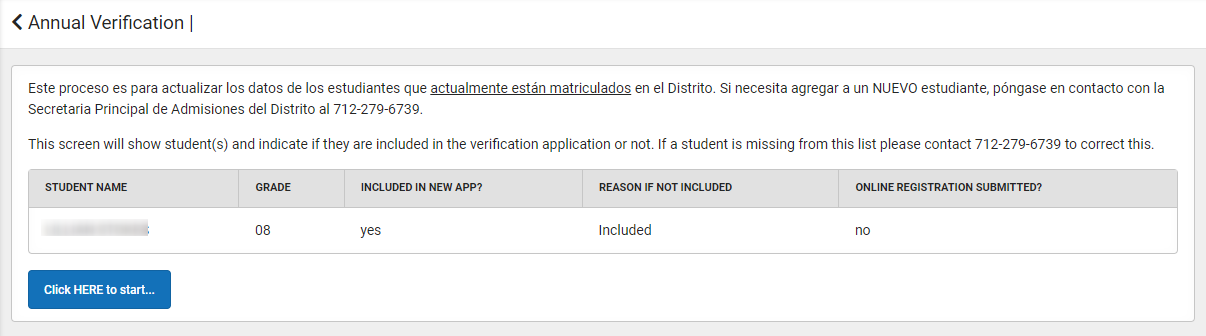 Image of Annual Verification screen in Infinite Campus.