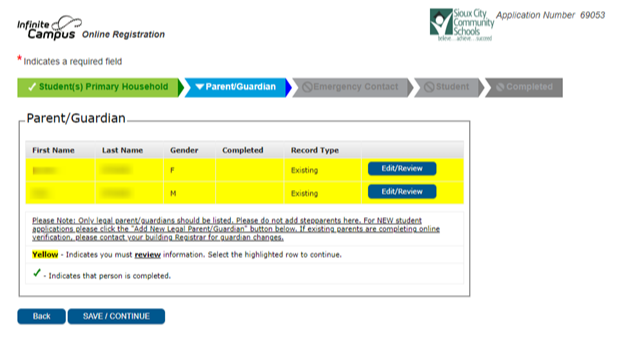 Image of Annual Verification screen in Infinite Campus screen