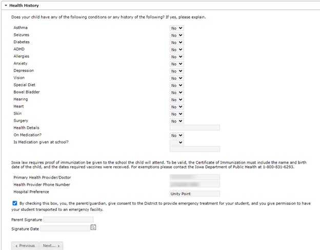 Image of Annual Verification screen in Infinite Campus screen