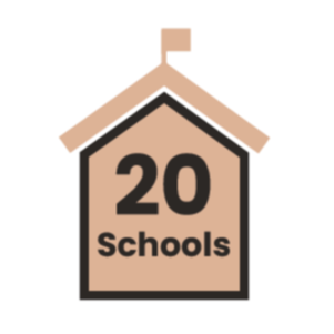 cartoon house that says 20 schools