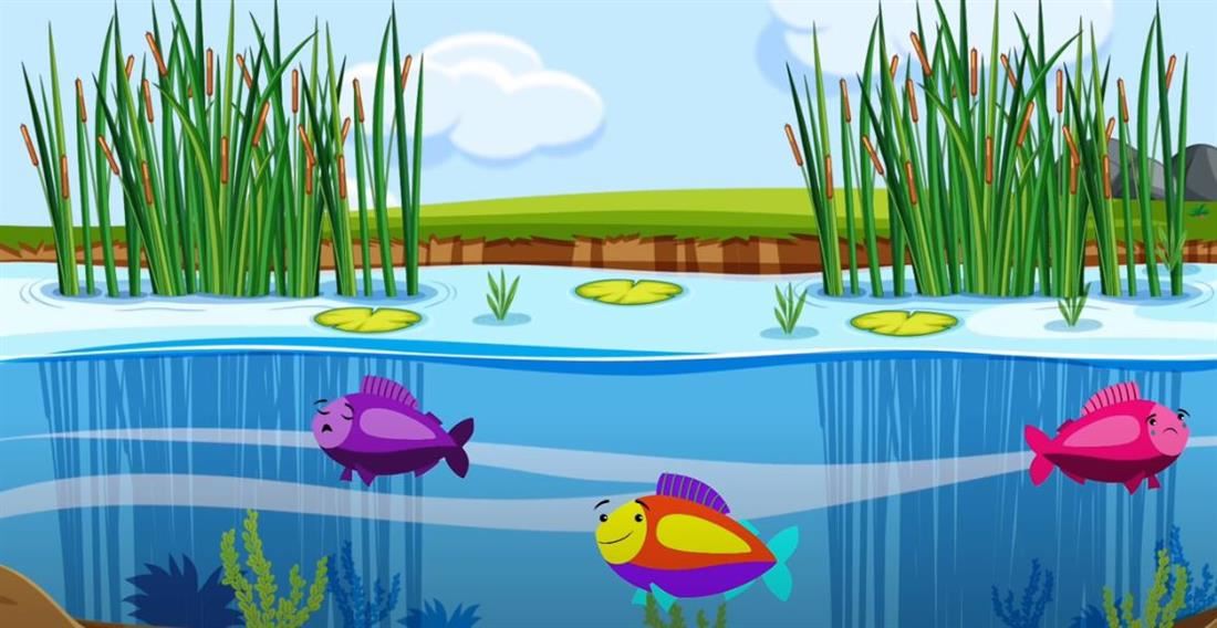 Cartoon fish swimming in a river