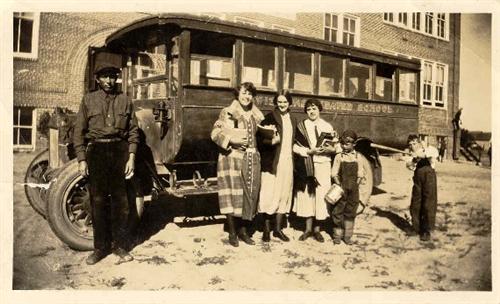 1st motorized bus for the Lewis Consolidated School, 1920's Photo courtesy of Eldon D. Bloch