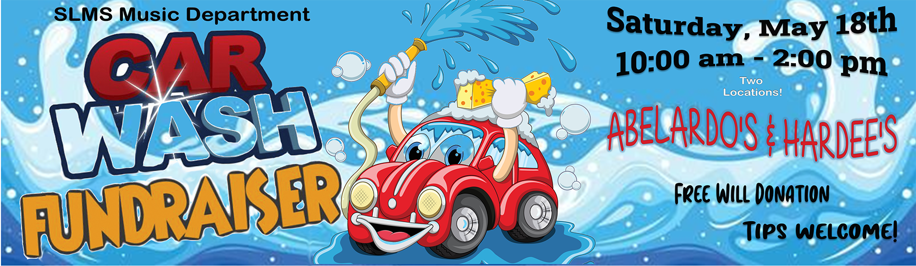 Car wash fundraiser May 18,  10-2 Abelardo's & Hardee's