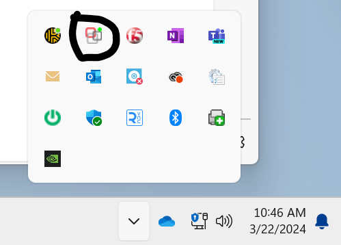 screen shot of hidden icons on a Windows device