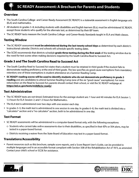 SC READY & SCPASS Assessments brochure info
