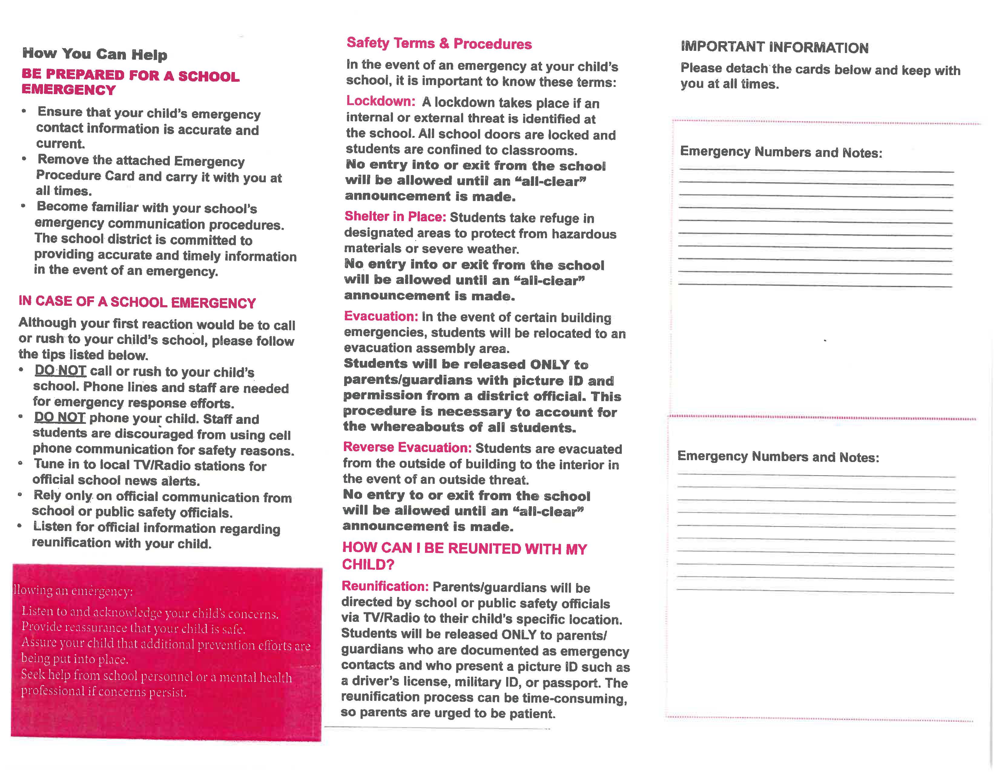 School Emergency Information Guide for Parents/Guardians part 2