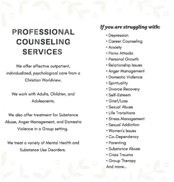 Serenity Christian Counseling information sheet