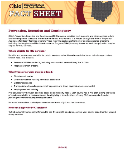 ohio department of job and family services fact sheet