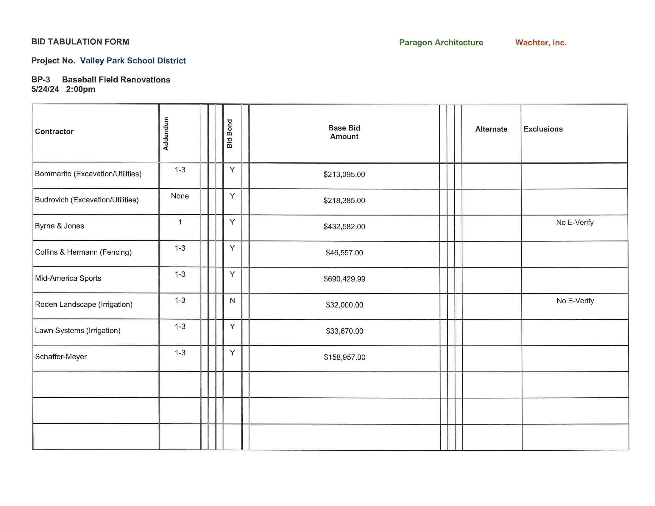 baseball field bid