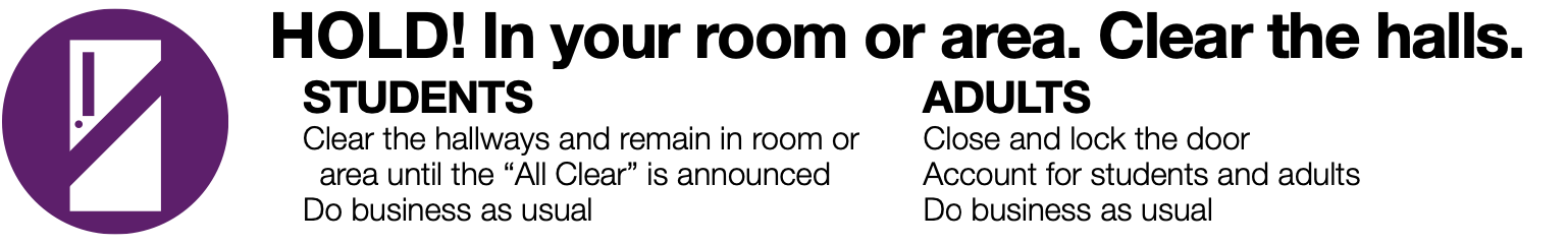Hold: In your room or area, clear the halls